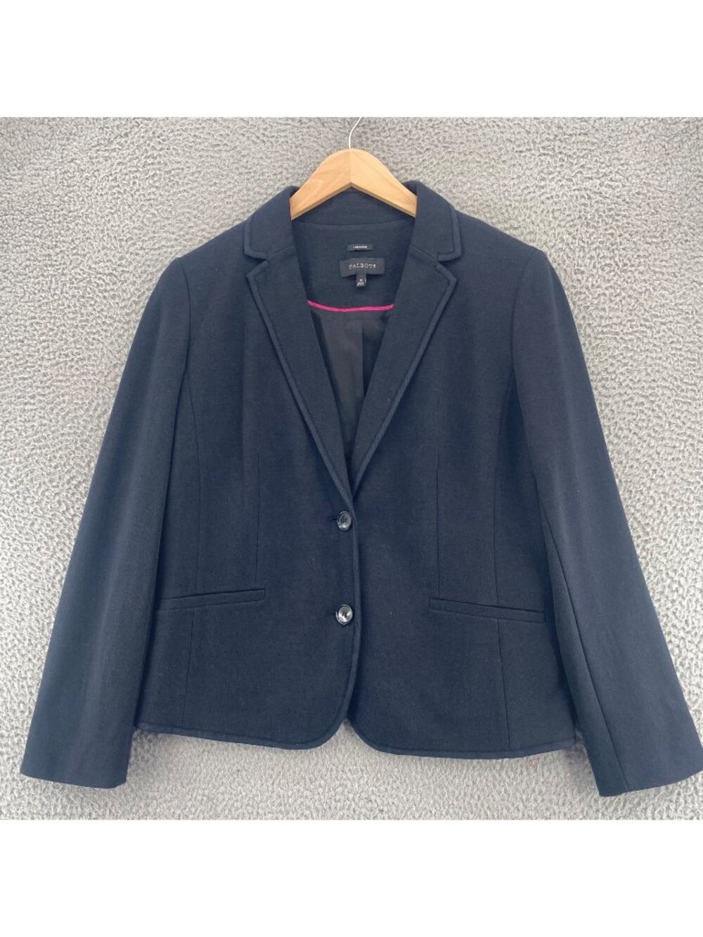 Talbots Blazer Womens 14 Aberdeen Black Cotton Blend Knit Stretch Button Jacket